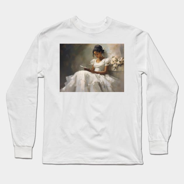 A Beautiful Girl with a Book Long Sleeve T-Shirt by RosaliArt